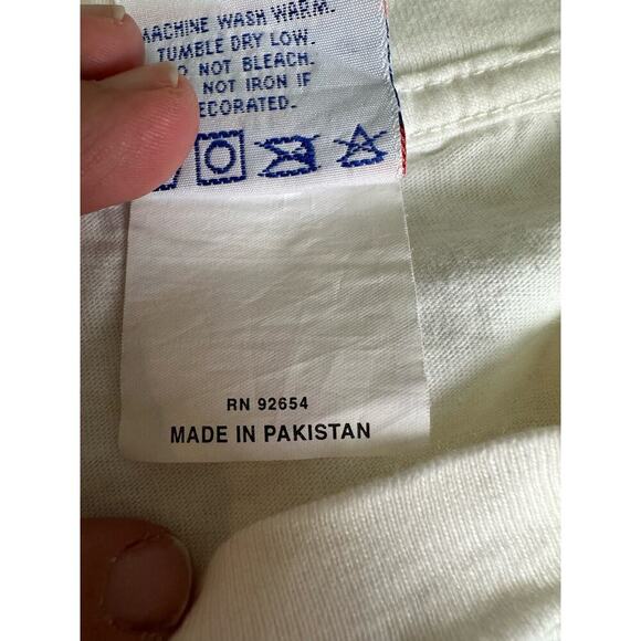 Vintage 90s Single Stitched White 100% Cotton Tee Basix South Beach Art Deco XL - Picture 5 of 8